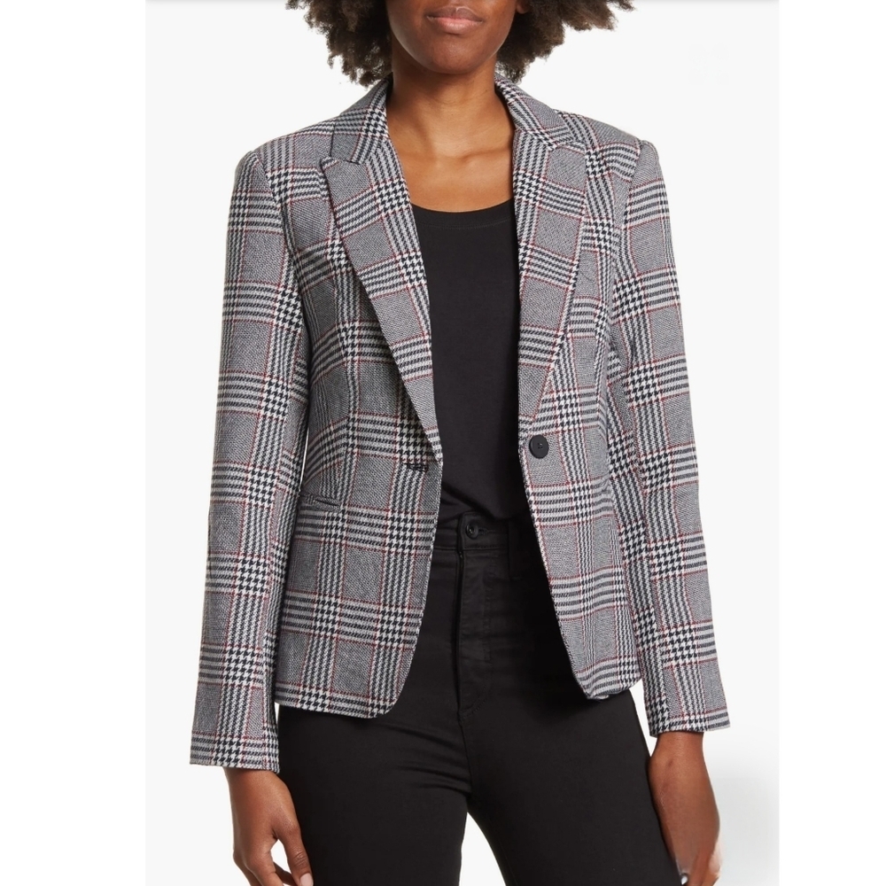 PREMISE GLEN PLAID ONE-BUTTON PEAK LAPEL BLAZER SIZE 12 NWT